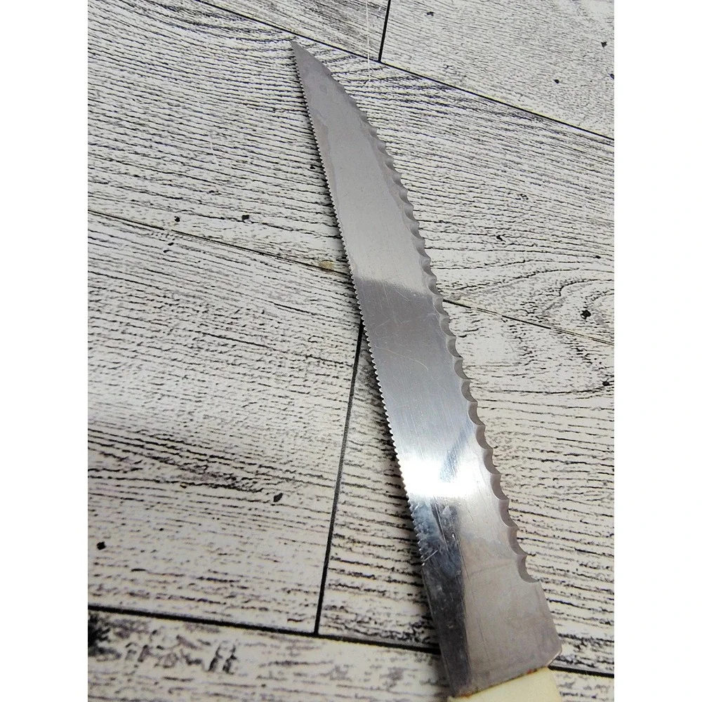 Vintage Quikut Quikkle Dual Serrated‎ Edge Steak Knife Cream Handle Retro MCM
